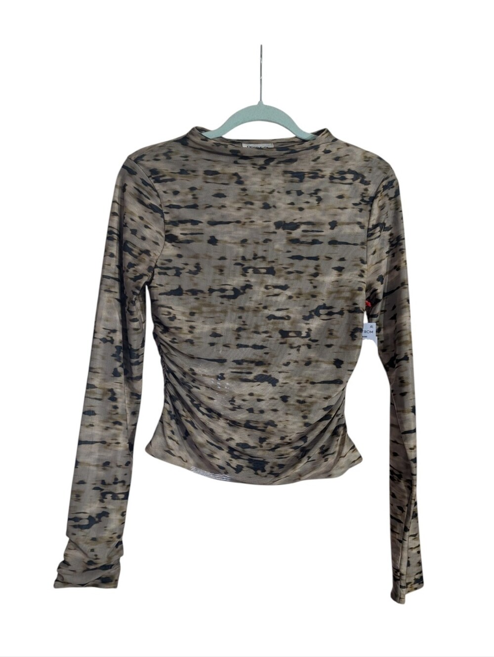 Open Edit NWT Olive Shadow Dye Ruched Mesh Long Sleeve Top Size Medium - Picture 2 of 8